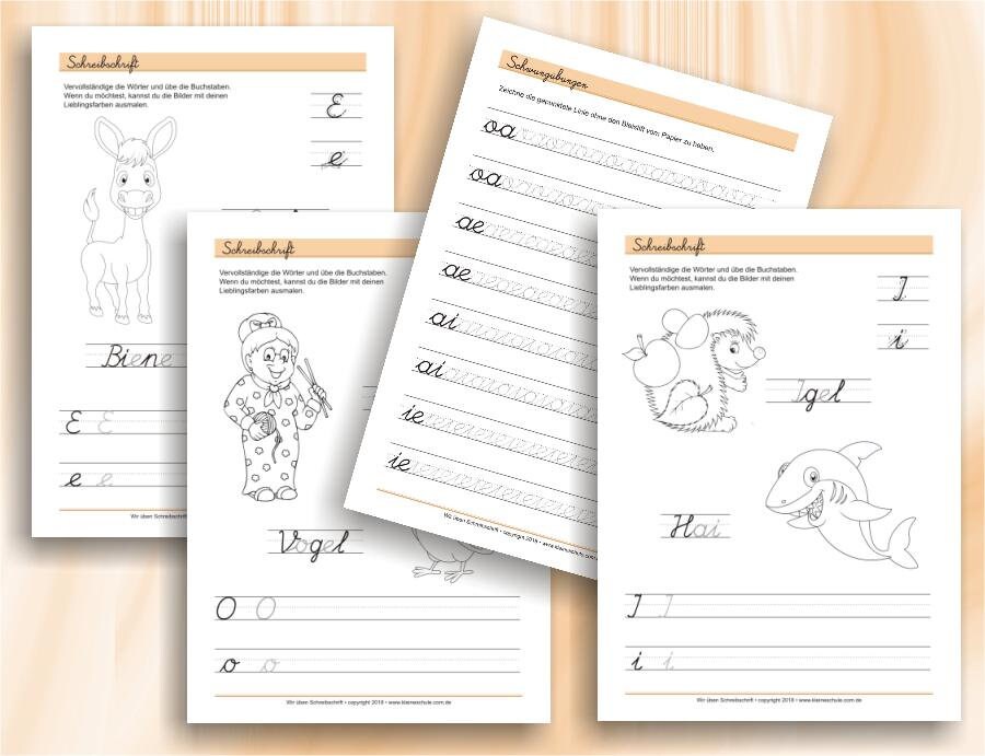 Übungsblätter zum Schreiben in Schreibschrift für 1.-2. Klasse
