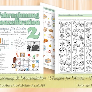 Wahrnehmung & Konzentration - Übungen für Kinder - Teil 2 | 124 knifflige Rätsel mit Lösungen | 93 ausdruckbare Arbeitsblätter A4, als PDF