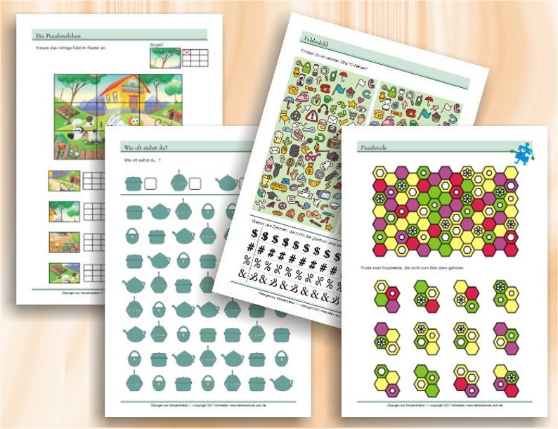 Übungen zur Konzentration Teil 1 Spielerische Förderung von Konzentration und Wahrnehmung 43 ausdruckbare Arbeitsblätter A4, als PDF Bild 2