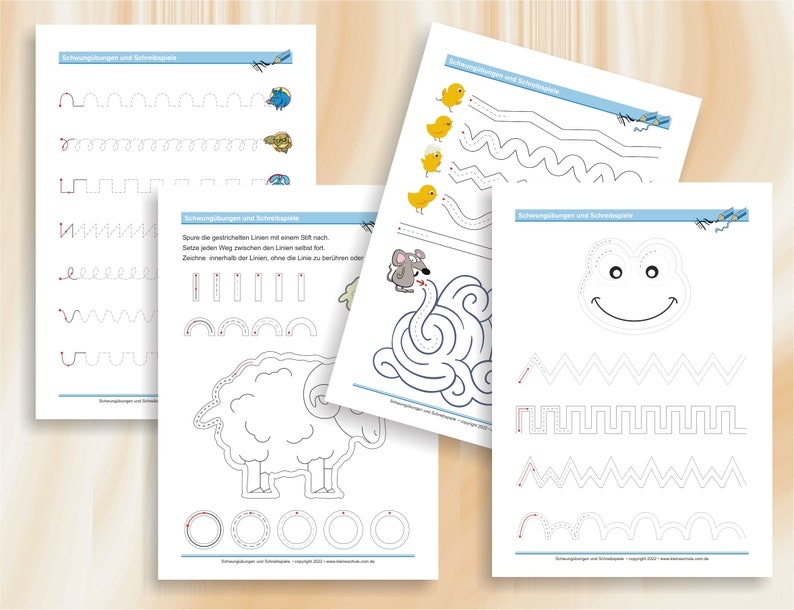 Schwungübungen und Schreibspiele für Kinder ab 5 Jahren Spielerische Vorübungen zum Schreiben 50 ausdruckbare Arbeitsblätter A4, als PDF image 8