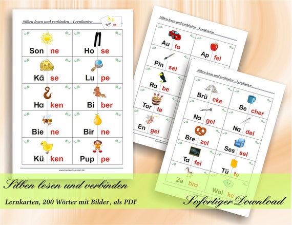 Silben Lesen Und Verbinden Bild Und Wortkarten Zum Etsy