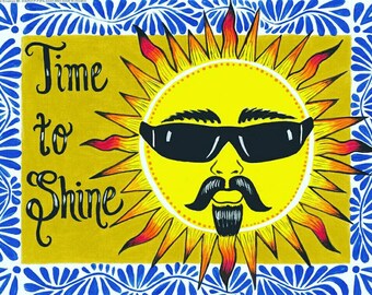 Cholo Sun/ Gangster Sun / Time to Shine Wall art. El sol, Biker, Lowrider. Talavera style. (Free shipping USA only)