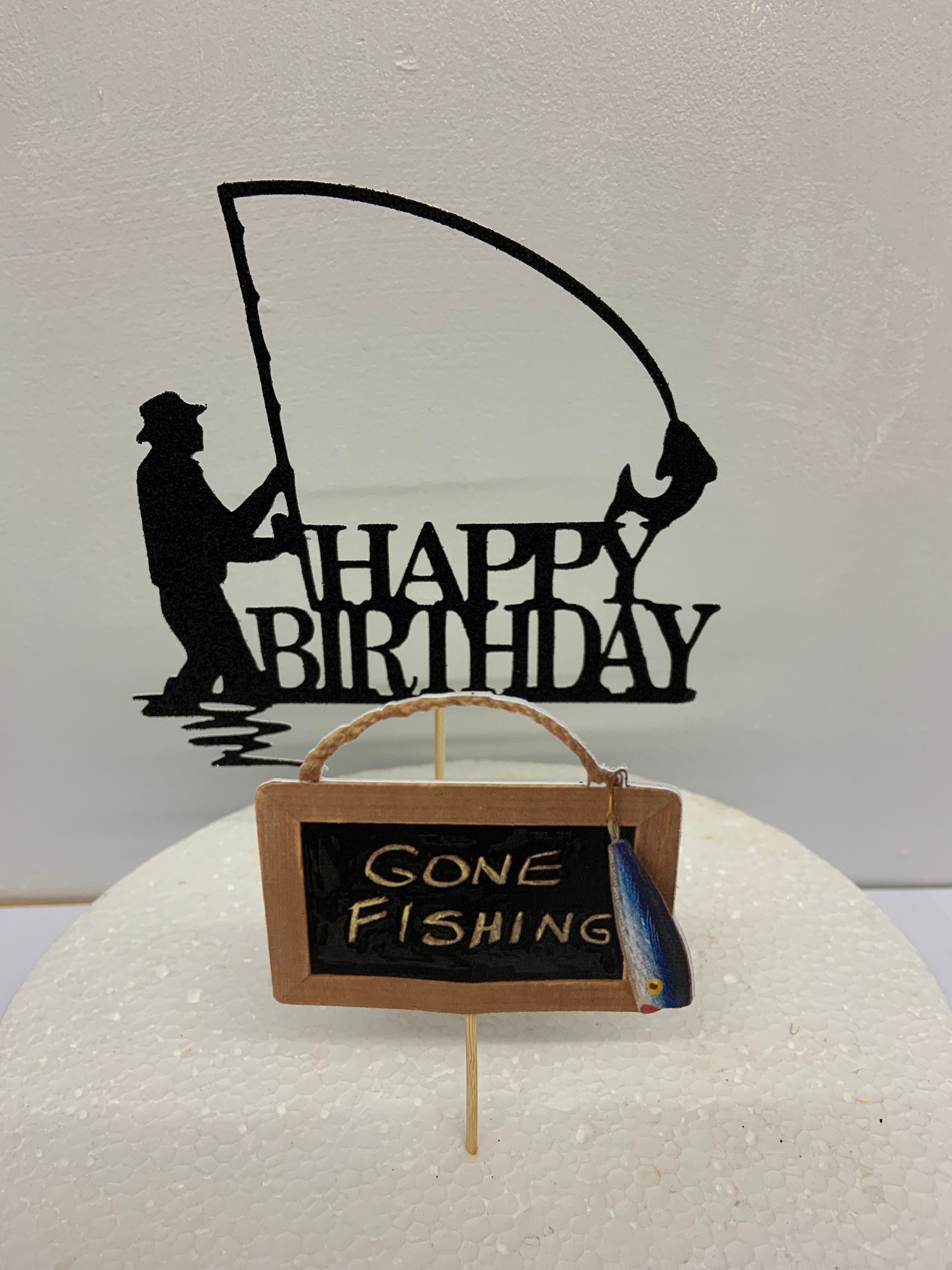 Fisherman Birthday Cake Topper Personalised Fishing Cake Topper Fish Fishing  Cake Topper for Men Son Dad Grandad Glitter Name Topper 