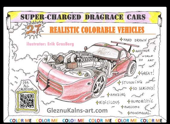 Download Self Published Supercharged Dragrace Cars Coloring Book 27 Etsy