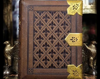 1874 Holy Bible Antique Leather Bound Christian Catholic Book Old New Testament Spiritual Book