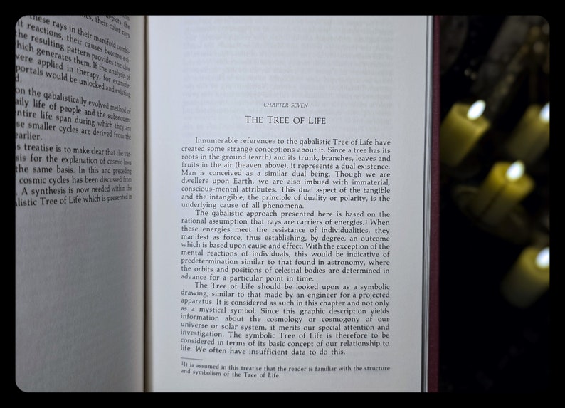 Pode incluir: Uma p&aacute;gina de um livro intitulado "A &Aacute;rvore da Vida" que discute a &Aacute;rvore da Vida cabal&iacute;stica. O texto descreve a &Aacute;rvore da Vida como uma representa&ccedil;&atilde;o simb&oacute;lica da exist&ecirc;ncia dual, com ra&iacute;zes no solo e ramos que se estendem para os c&eacute;us.