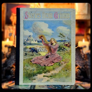 1904 GRIMM&#39;S FAIRY TALES Cinderella Witchcraft Hansel and Grethel Antique Vintage Brothers Grimm Fairy Tale Book Art Artwork Childrens Book