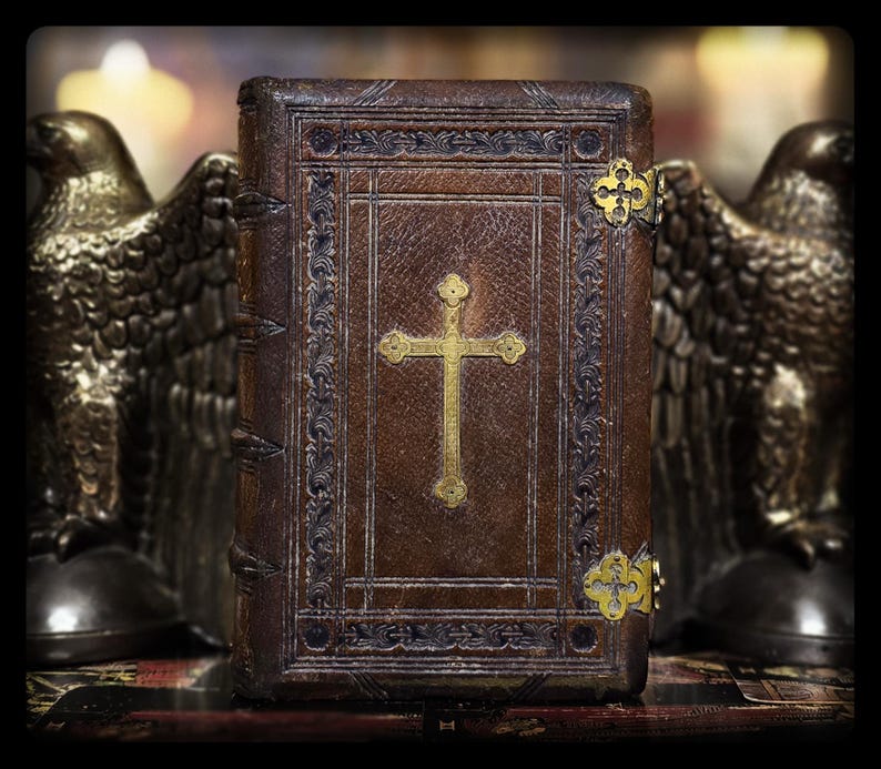 1849 Holy Prayer Book Old New Testament Spiritual Antique Catholic Christian Book Psalms