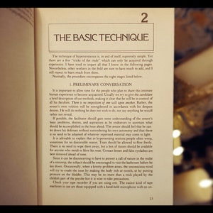 May include: A page from a book titled "The Basic Technique" with a black and white image of text. The text discusses the technique of hypersentience and the eight stages involved in the process.