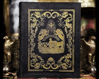 1854 Holy Bible, King James Version, Victorian Black Morocco Leather