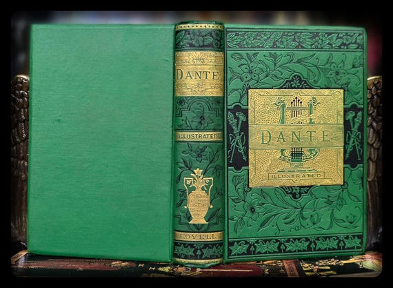 1881 Dante's Divine Comedy: Gustave Dore Art, Green & Gold Binding