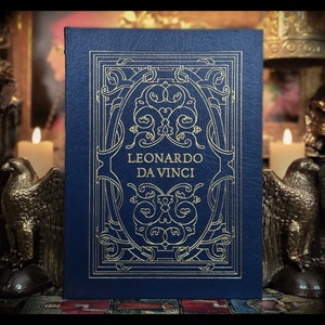 LEONARDO DA VINCI Leather 22K Gold Accents Art Drawings Paintings The Mona Lisa The Last Supper Vintage Gift Book Art Artwork Drawing