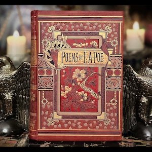 Livre d'Edgar Allan Poe, 1889, le corbeau, oeuvres poétiques, poèmes de poésie vintage antiques, livre d'Edgar Allen Poe, poème gothique d'horreur macabre victorien