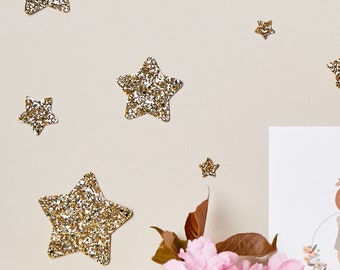 Gold Glitter Star Wall Decals – 22 Removable Wall Stickers
