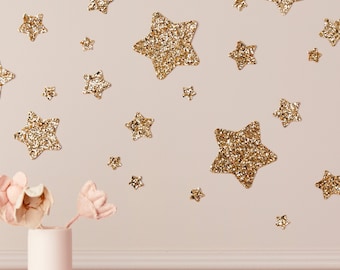 Gold Glitter Star Wall Decals - set of 22 stickers