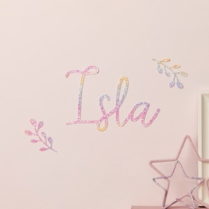Rainbow decal Chunky Glitter name with leaves®- Rainbow wall stickers - Personalised Wall Stickers - Glitter Name Sign - Door Name nursery