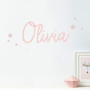 Pale Pink Chunky Glitter name decal® with stars - Personalised Glitter Wall Stickers - Glitter Name Sign - Glitter Door Name nursery deco
