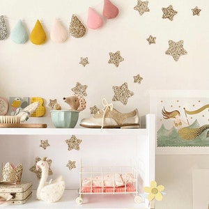 Gold Glitter Star Wall Stickers® - chunky glitter star decals - non-shed nursery decor decals - stick and peel - Can be repositioned moved