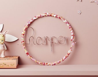 Strawberry Pink Mix Glitter Hoop Name Sign - Glitter Name Sign - New baby Gift - Nursery Decor - Personalised Wall Decor Hanging