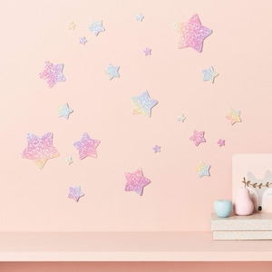 Rainbow Glitter Star Wall Decals – 22 Removable Wall Stickers