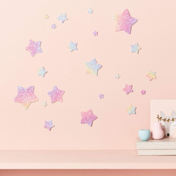 Rainbow Glitter Star Wall Stickers® - décalcomanies étoiles à paillettes épaisses - décalcomanies de décoration de pépinière - bâton et pelage Peut être repositionné déplacé