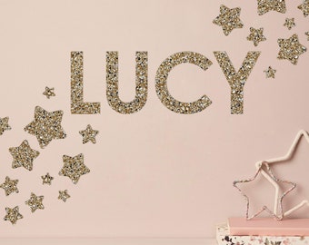 Gold Glitter Letter Wall Stickers™ -  Glitter Name Decals - Personalised Decals - Personalised Mural nursery deco