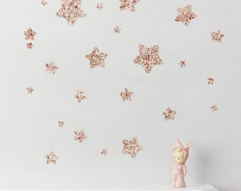 GLITTER STAR DECALS Rose gold -  Removable and reusable wall stickers  - kids wall decal - nursery wall art