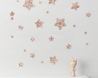 Rose Gold Glitter Star Wall Stickers® - chunky glitter star decals - non-shed nursery decor decals - stick and peel - Can be repositioned