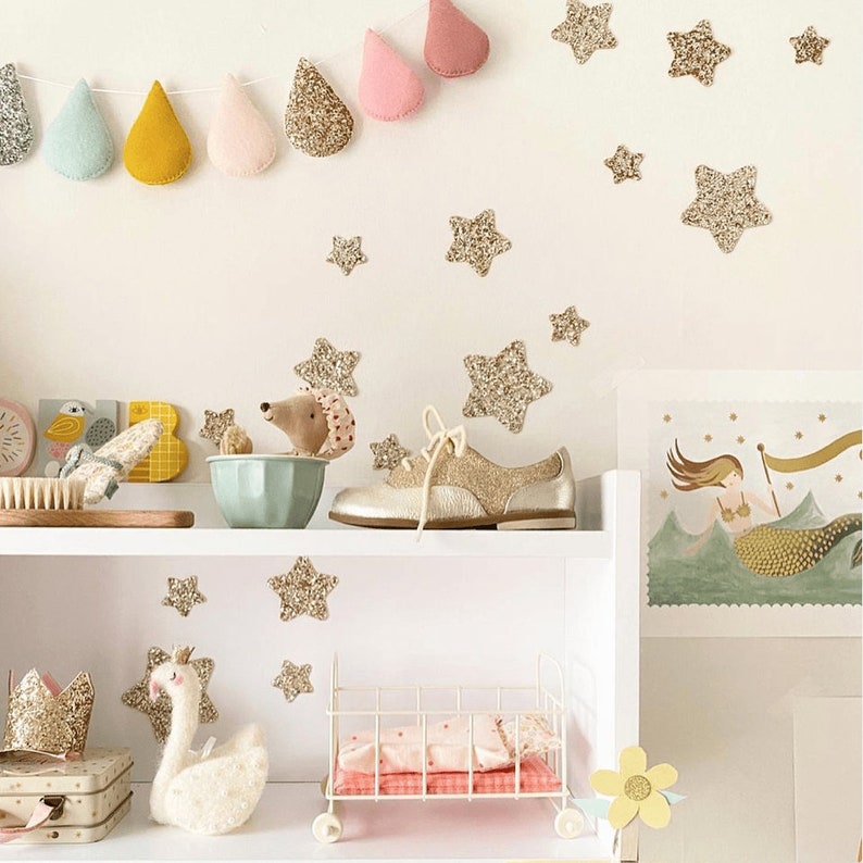 Gold Glitter Star Wall Stickers® chunky glitter star decals non-shed nursery decor decals stick and peel Can be repositioned image 5