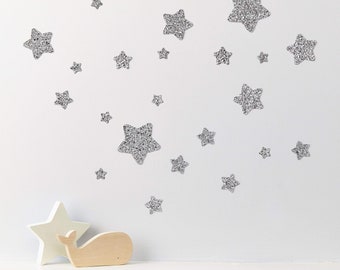 Silver Glitter Star Wall Stickers® - chunky glitter star decals - nursery decor glitter decals - stick and peel Can be repositioned moved