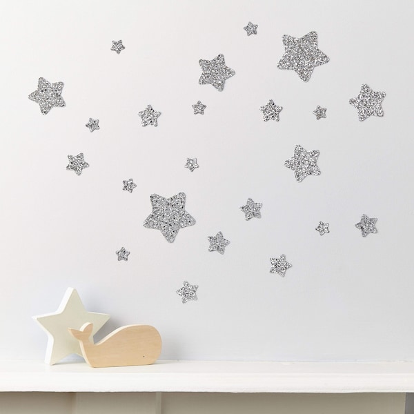 Silver Glitter Star Wall Stickers® - chunky glitter star decals - nursery decor glitter decals - stick and peel Can be repositioned moved