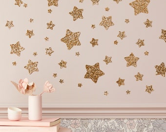 Gold Glitter Star Wall Stickers® - chunky glitter star decals - non-shed nursery decor decals - stick and peel - Can be repositioned