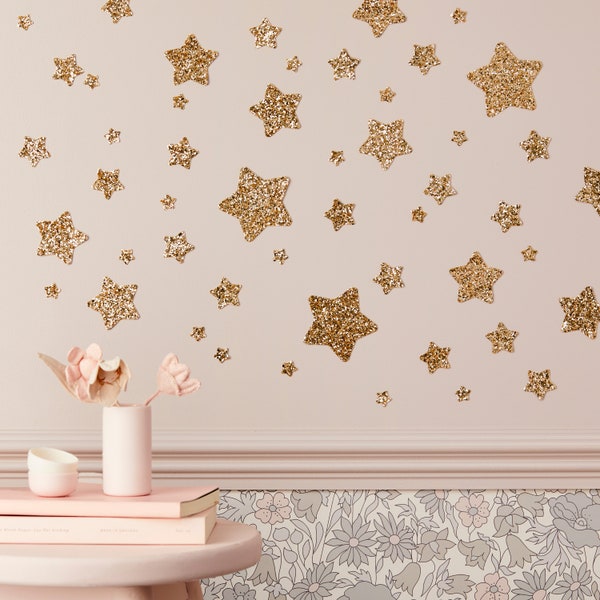 Gold Glitter Star Wall Stickers® - décalcomanies étoiles à paillettes épaisses - décalcomanies de décoration de pépinière sans perte - bâton et pelage - Peut être repositionné