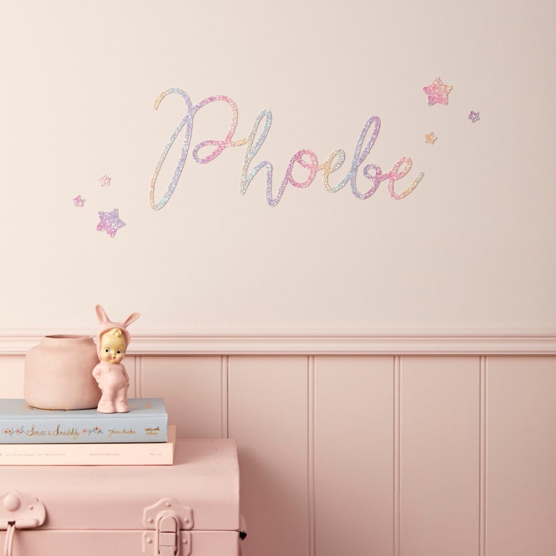 Rainbow decal Chunky Glitter name with stars® Rainbow wall stickers Personalised Wall Stickers Glitter Name Sign Door Name nursery image 1