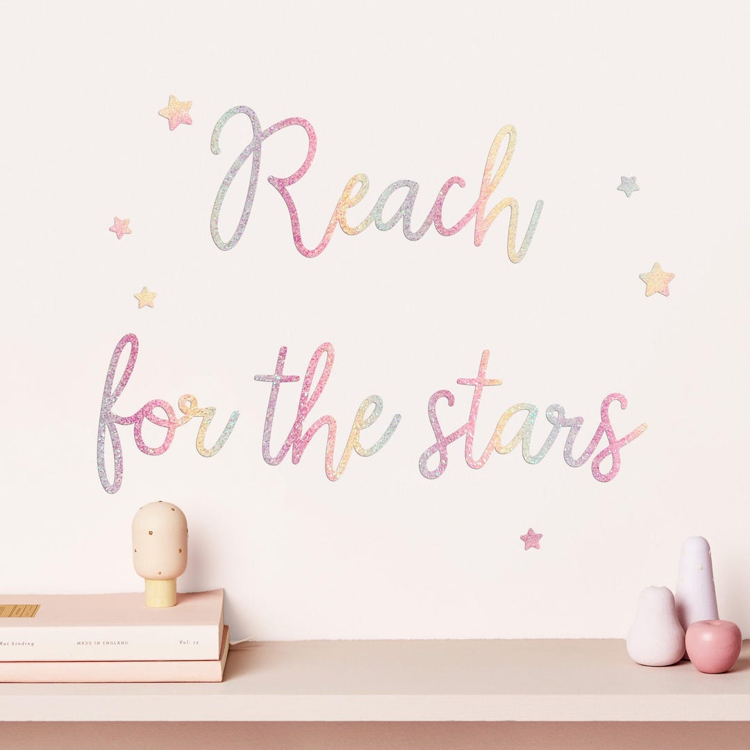 Pastel Rainbow Glitter "reach for the Stars" Wall Stickers and 6 Stars ...
