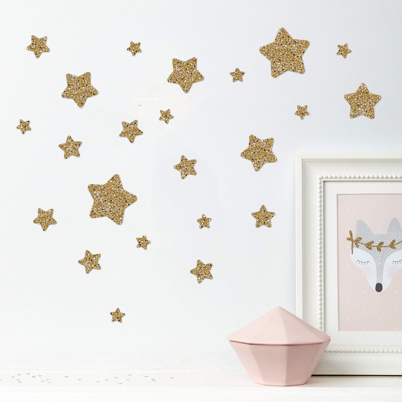 Gold Glitter Star Wall Stickers® chunky glitter star decals non-shed nursery decor decals stick and peel Can be repositioned image 8