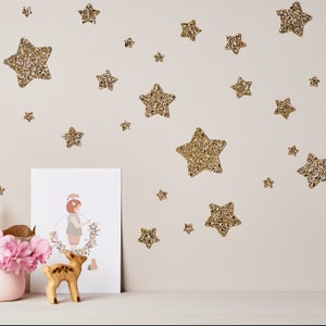 Gold Glitter Star Wall Stickers® chunky glitter star decals non-shed nursery decor decals stick and peel Can be repositioned image 1