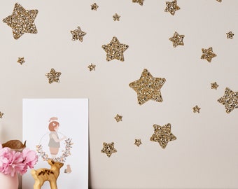 Gold Glitter Star Wall Stickers® - décalcomanies étoiles à paillettes épaisses - décalcomanies de décoration de pépinière sans perte - bâton et pelage - Peut être repositionné