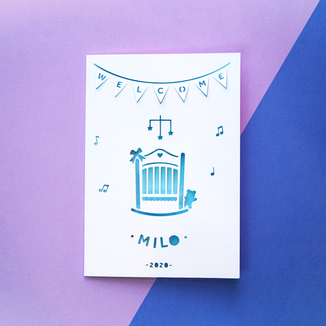 Newborn Baby Crib/cot Personalised Papercut Card Etsy