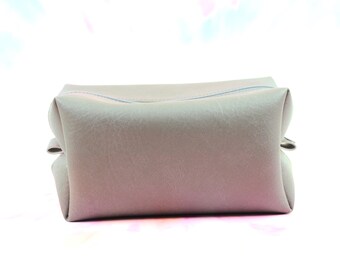 Gray Pleather Box Bag, Zipper Bag