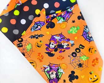 Dog Bandana 2-sided Reversible Halloween Mouse Polka Dot Tie-On