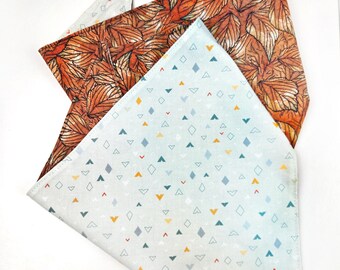 Dog Bandana 2-sided Reversible Fall Leaves Mint Green Tie-On