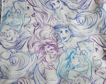 Mermaid Watercolor Cotton Fabric 1/2 Yd