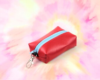 Red Pleather | Itty Bitty Boxy Bag Keychain - Coin Purse, Dice Bag, Mask Pouch