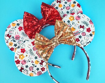 Grey Mouse Floral Mouse Ears