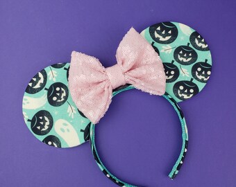 Mint Pink Halloween Pumpkin Mouse Ears
