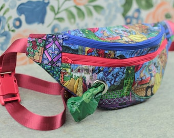 Stain Glass Dog Walker Fanny Pack, Treat / Poop Bag