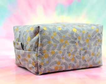 Gold flowers Box Bag, Zipper Bag