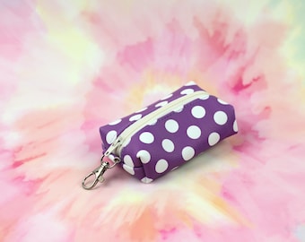 Purple Dots Pleather | Itty Bitty Boxy Bag Keychain - Coin Purse, Dice Bag, Mask Pouch