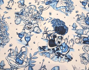 Alice Wonderland 1 yd Toile Fabric Custom Printed Cotton Woven Fabric Sewing Crafting Ears